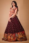 Buy_aindhri by mahitha_Maroon Chennur Sillk Hand Painted Ajantha Kalamkari Lehenga And Peplum Blouse Set _Online_at_Aza_Fashions