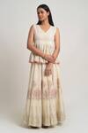 Barahmasi Off White Cotton Hand Block Printed Floral V Neck Kado Skirt Set at Aza Fashions Barahmasi_Off White Cotton Hand Block Printed Floral V Neck Kado Skirt Set_at_Aza_Fashions