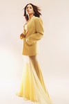 Shop_Deme by Gabriella_Yellow Malai Lycra Solid Lapel Collar Full Sleeve Blazer