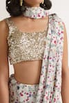 Vishala Shree_White Crepe Silk Print Floral Scoop Neck Magnolia Saree With Blouse _at_Aza_Fashions