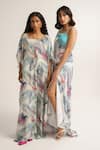 Vishala Shree_White Crepe Silk Print Tropical Blouse Square Neck Kaftan With _Online_at_Aza_Fashions