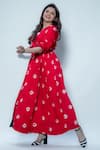 Buy_Gulaal_Red Modal Satin Printed Hand Tie-dyed Bandhani V Neck Dress _at_Aza_Fashions