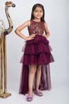 Jelly Jones_Wine Embroidery Layered Trail Net Dress _at_Aza_Fashions