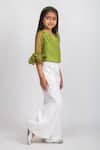 Jelly Jones_Green Top Organza Solid Asymmetric Tulip Sleeves One Shoulder With Pant_at_Aza_Fashions