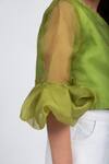 Buy_Jelly Jones_Green Top Organza Solid Asymmetric Tulip Sleeves One Shoulder With Pant