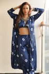 Buy_Gulaal_Blue Modal Satin Printed Hand Tie-dyed Bandhani Lapel Shrug And Straight Pant Set _at_Aza_Fashions