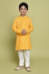 Samyukta Singhania_Yellow Rayon Embroidered Sequin Band Collar Kurta _Online_at_Aza_Fashions