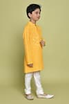 Shop_Samyukta Singhania_Yellow Rayon Embroidered Sequin Band Collar Kurta _Online_at_Aza_Fashions