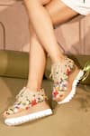 Buy_Anaar_Beige Cut Work, Sequins, Embroidery Wildflower Veil Embellished Wedge Sneakers _at_Aza_Fashions
