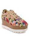 Anaar_Beige Cut Work, Sequins, Embroidery Wildflower Veil Embellished Wedge Sneakers _Online_at_Aza_Fashions