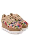 Anaar_Beige Cut Work, Sequins, Embroidery Wildflower Veil Embellished Wedge Sneakers _at_Aza_Fashions