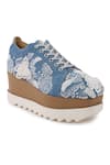 Anaar_Blue Butterfly Applique Pea Embroidered Wedge Sneakers _Online_at_Aza_Fashions