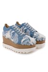 Anaar_Blue Butterfly Applique Pea Embroidered Wedge Sneakers _at_Aza_Fashions