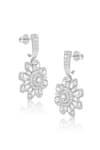 Tsara_Silver Plated Crystal Floral Carved Cutwork Earrings_Online_at_Aza_Fashions