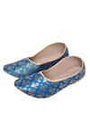 Shop_Aryavir Malhotra_Blue Woven Floral Trisul Brocade Juttis _at_Aza_Fashions