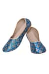 Shop_Aryavir Malhotra_Blue Woven Floral Trisul Brocade Juttis _Online_at_Aza_Fashions