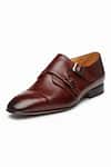 3DM LIFESTYLE_Maroon Plain Off-centred Double Monk Strap Shoes_Online_at_Aza_Fashions