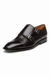 3DM LIFESTYLE_Black Plain Leather Double Monk Strap Shoes _Online_at_Aza_Fashions