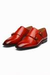 Buy_3DM LIFESTYLE_Red Plain Double Leather Monk Strap Shoes _at_Aza_Fashions