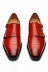 Shop_3DM LIFESTYLE_Red Plain Double Leather Monk Strap Shoes _at_Aza_Fashions