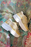 Chal Jooti_Gold Embellished Goddess Sequin Sneakers _at_Aza_Fashions