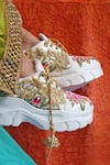 Buy_Chal Jooti_White Embellished Princess Padmini Sequined Patchwork Sneakers 