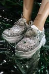 Buy_Chal Jooti_Silver Embellished Stardust Nebula Floral Sneakers_at_Aza_Fashions