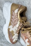 Chal Jooti_Gold Embellished Petals Floral Patchwork Sneakers_Online_at_Aza_Fashions