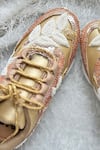 Chal Jooti_Gold Embellished Petals Floral Patchwork Sneakers_at_Aza_Fashions
