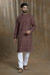 Buy_Aryavir Malhotra_Brown Kurta Cotton Printed Sequin Abstract Lucknowi And Pyjama Set _at_Aza_Fashions