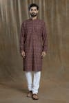 Aryavir Malhotra_Brown Kurta Cotton Printed Sequin Abstract Lucknowi And Pyjama Set _Online_at_Aza_Fashions