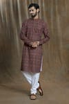 Buy_Aryavir Malhotra_Brown Kurta Cotton Printed Sequin Abstract Lucknowi And Pyjama Set _Online_at_Aza_Fashions