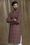 Shop_Aryavir Malhotra_Brown Kurta Cotton Printed Sequin Abstract Lucknowi And Pyjama Set _Online_at_Aza_Fashions