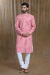 Buy_Aryavir Malhotra_Pink Kurta Cotton Printed Sequin Paisley Lucknowi And Pyjama Set _at_Aza_Fashions