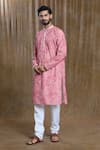 Shop_Aryavir Malhotra_Pink Kurta Cotton Printed Sequin Paisley Lucknowi And Pyjama Set _Online_at_Aza_Fashions