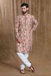 Shop_Aryavir Malhotra_Red Kurta Cotton Printed Sequin Geometric Lucknowi And Pyjama Set _Online_at_Aza_Fashions