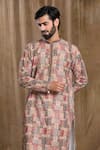 Aryavir Malhotra_Red Kurta Cotton Printed Sequin Geometric Lucknowi And Pyjama Set _at_Aza_Fashions