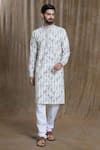 Buy_Aryavir Malhotra_White Kurta Cotton Printed Sequin Chevron Lucknowi With Pyjama _at_Aza_Fashions