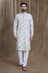 Aryavir Malhotra_White Kurta Cotton Printed Sequin Chevron Lucknowi With Pyjama _Online_at_Aza_Fashions