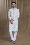 Buy_Aryavir Malhotra_White Kurta Cotton Printed Sequin Chevron Lucknowi With Pyjama _Online_at_Aza_Fashions