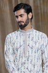 Shop_Aryavir Malhotra_White Kurta Cotton Printed Sequin Chevron Lucknowi With Pyjama _Online_at_Aza_Fashions