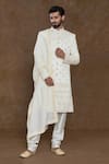 Buy_Aryavir Malhotra_Off White Sherwani Pure Silk Hand Work Floral Buta Embellished Churidar Set _Online_at_Aza_Fashions