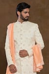 Shop_Aryavir Malhotra_Cream Sherwani Pure Silk Hand Work Floral Sequin Embellished Set _Online_at_Aza_Fashions