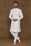Buy_Arihant Rai Sinha_White , Chanderi Beads, Chevron Pattern Embellished Sherwani Set_at_Aza_Fashions