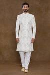 Arihant Rai Sinha_White , Chanderi Beads, Chevron Pattern Embellished Sherwani Set_Online_at_Aza_Fashions