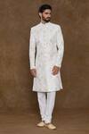 Buy_Arihant Rai Sinha_White , Chanderi Beads, Chevron Pattern Embellished Sherwani Set_Online_at_Aza_Fashions