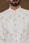 Shop_Arihant Rai Sinha_White , Chanderi Beads, Chevron Pattern Embellished Sherwani Set_Online_at_Aza_Fashions