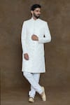 Buy_Aryavir Malhotra_White Churidar Art Silk Hand Work Geometric Sequin Embellished Sherwani Set _at_Aza_Fashions