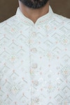 Buy_Aryavir Malhotra_White Churidar Art Silk Hand Work Geometric Sequin Embellished Sherwani Set _Online_at_Aza_Fashions