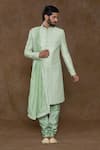 Buy_Aryavir Malhotra_Green Sherwani Pure Silk Hand Work Paisley Pattern Embellished Set _at_Aza_Fashions